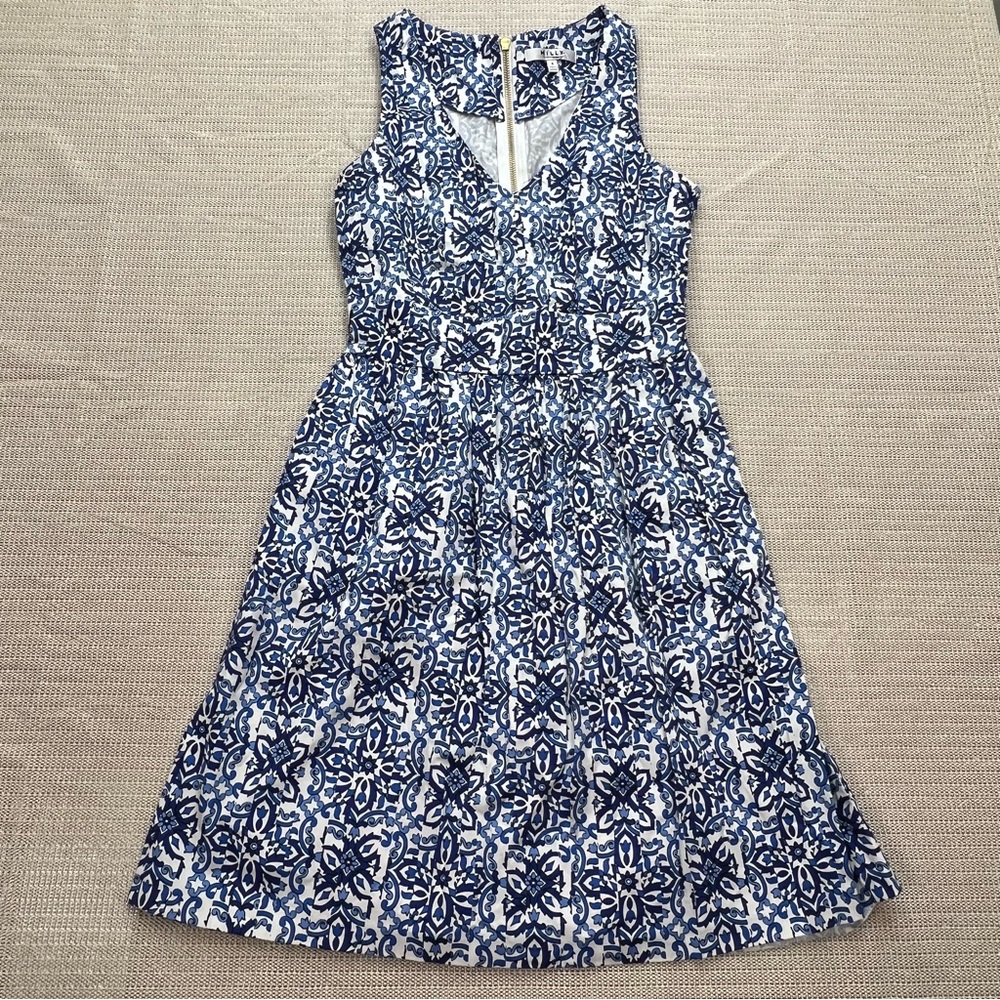 Milly for Design Nation Blue White Aztec Boho Print Fit & Flare Dress Size 4 - Picture 1 of 9